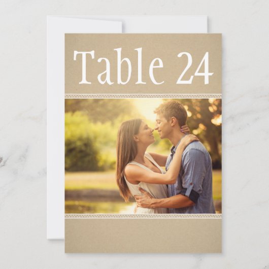 Rustieke Kraft Papier Bruiloft Foto Tafel Nummer Kaart (Achterkant)