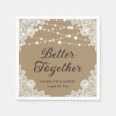 Rustieke Kraft Papier Kant String Lights Bruiloft Servet (Voorkant)