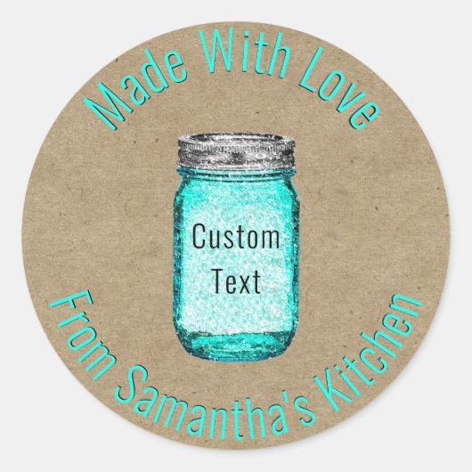 Rustieke Kraft Papier Keuken Mason Jar Aangepaste  Ronde Sticker (Voorkant)