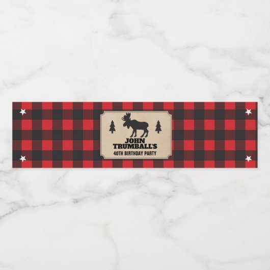 Rustieke Kraft Papier Kijk Buffel Plaid en Moose Waterfles Etiket (Enkel label)