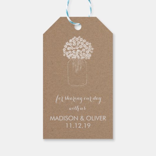 Rustieke Kraft Papier Mason Jar Bloemen Bruiloft Cadeaulabel (Achterkant)