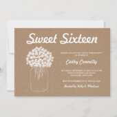 Rustieke Kraft Papier Mason Jar Bloemen Sweet Sixt Kaart (Voorkant)
