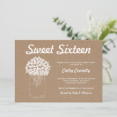 Rustieke Kraft Papier Mason Jar Bloemen Sweet Sixt Kaart (Staand voorkant)