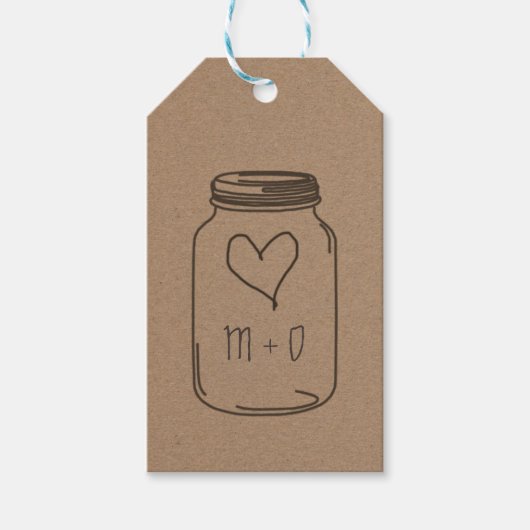 Rustieke Kraft Papier Mason Jar Hart Bruiloft Cadeaulabel (Voorkant)