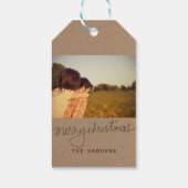 Rustieke Kraft papier Merry Christmas Script Foto Cadeaulabel (Achterkant)