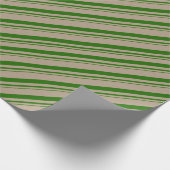 Rustieke Kraft Pine Green Stripes Vakantie Cadeaupapier (Hoek)
