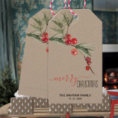 Rustieke Kraft Pine Red Berries Vrolijk Kerstfeest Cadeaulabel