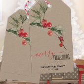 Rustieke Kraft Pine Red Berries Vrolijk Kerstfeest Cadeaulabel