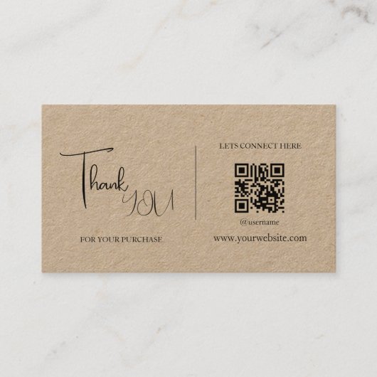 Rustieke Kraft QR code Dank u kaart kortingscode Visitekaartje (Voorkant)