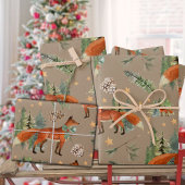 Rustieke Kraft Red Fox in een kerstvakantie bos Inpakpapier Vel