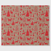 Rustieke Kraft Red Woodland Forest rendieren Cadeaupapier (Vlak)