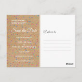 Rustieke Kraft Regenboog Confetti Bewaar de Datum Briefkaart (Achterkant)