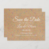 Rustieke Kraft Regenboog Confetti Save the Date Briefkaart (Voorkant / Achterkant)