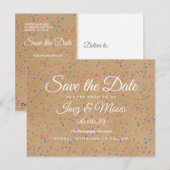 Rustieke Kraft Regenboog Confetti Save the Date Briefkaart (Voorkant / Achterkant)