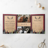 Rustieke Kraft Rode Buffel Plaid Herten Antler Bru Drieluik Uitnodiging (Binnen)