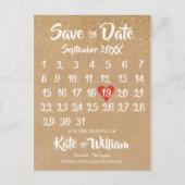 Rustieke Kraft Rode Hart Kalender Save the Date Aankondigingskaart (Voorkant)