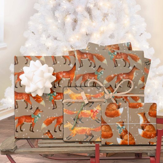 Rustieke Kraft rode vos met bogen en sneeuwvlokken Inpakpapier Vel