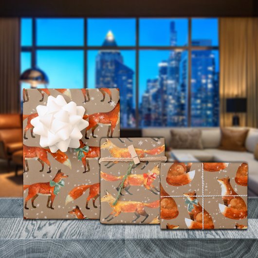 Rustieke Kraft rode vos met bogen en sneeuwvlokken Inpakpapier Vel