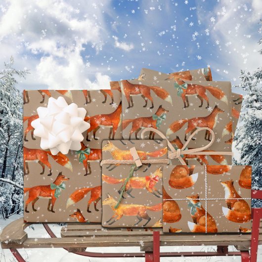 Rustieke Kraft rode vos met bogen en sneeuwvlokken Inpakpapier Vel
