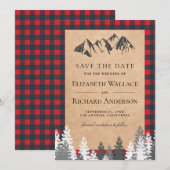 Rustieke Kraft Rood Buffalo Geruite Berg Bruiloft Save The Date (Voorkant / Achterkant)