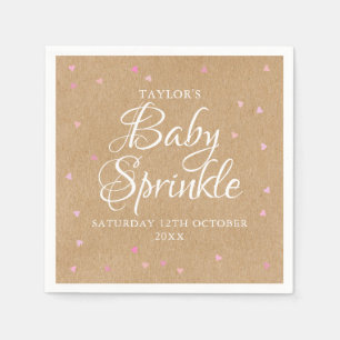 Rustieke kraft roze harten baby sprinkle servet
