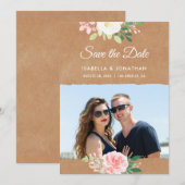 Rustieke Kraft Roze Roos Bloem Bruine Fotolijst Save The Date (Voorkant / Achterkant)