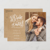 Rustieke Kraft Save the Date Foto Handschrift Briefkaart (Voorkant / Achterkant)