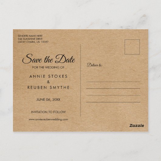 Rustieke Kraft Save the Date Foto Handschrift Briefkaart (Achterkant)