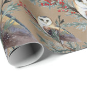 Rustieke Kraft schuur uilen in een jeneverbesboom  Cadeaupapier (Rol Hoek)