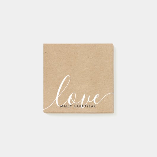 Rustieke Kraft Script Liefde Gepersonaliseerde Naa Post-it® Notes (Voorkant)