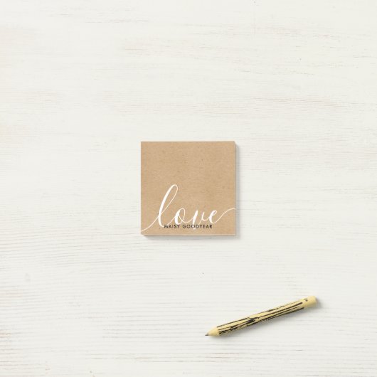 Rustieke Kraft Script Liefde Gepersonaliseerde Naa Post-it® Notes (Op bureau)