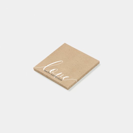 Rustieke Kraft Script Liefde Gepersonaliseerde Naa Post-it® Notes (Schuin)