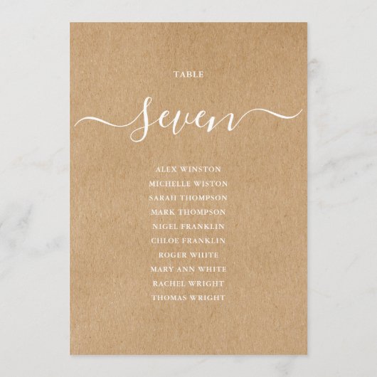 Rustieke Kraft Script Tafel Nummer Zitplaatskaart Kaart (Achterkant)