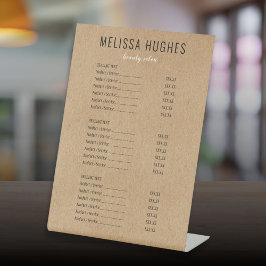 Rustieke Kraft Service Menu Prijslijst Reclamebord Met Voetstuk