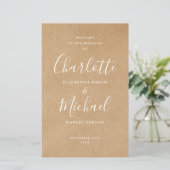 Rustieke Kraft Signature Script Wedding Program (Staand voorkant)