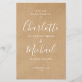 Rustieke Kraft Signature Script Wedding Program (Voorkant)