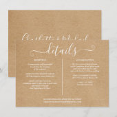 Rustieke Kraft Signature Trouwdetails Informatie Informatiekaartje (Voorkant / Achterkant)