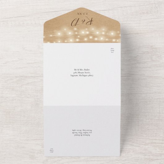 Rustieke Kraft Slingerlichten QR Code Trouwen All In One Uitnodiging (Buitenkant)