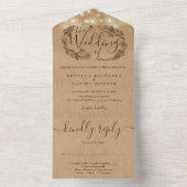 Rustieke Kraft Slingerlichten Script Bloem Bruilof All In One Uitnodiging (Binnen)