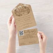 Rustieke Kraft Slingers Huwelijk QR Code All In One Uitnodiging (Afscheurbaar)