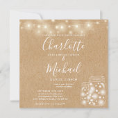 Rustieke Kraft Snaar Licht Metselaars Pot Huwelijk Kaart (Voorkant)