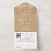 Rustieke Kraft Snaar Lichtjes QR Code Trouwen All In One Uitnodiging (Binnen)
