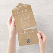 Rustieke Kraft Snaarverlichting QR Code Trouwen All In One Uitnodiging (Afscheurbaar)