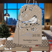 Rustieke Kraft Sneeuwachtige Chickadee Vogel Vroli Cadeaulabel