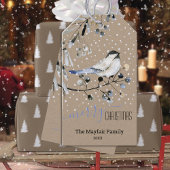 Rustieke Kraft Sneeuwachtige Chickadee Vogel Vroli Cadeaulabel