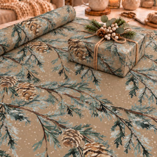 Rustieke Kraft Sneeuwige Blauwe Jeneverbes Tak & K Cadeaupapier