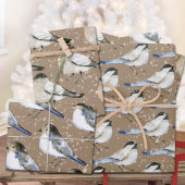 Rustieke Kraft Sneeuwwitje Zwart & Blauw Chickadee Inpakpapier Vel