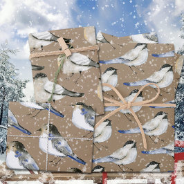 Rustieke Kraft Sneeuwwitje Zwart & Blauw Chickadee Inpakpapier Vel