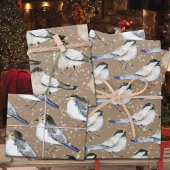 Rustieke Kraft Sneeuwwitje Zwart & Blauw Chickadee Inpakpapier Vel