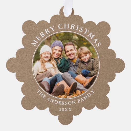 Rustieke Kraft stijl Merry Christmas Foto Ornament Kaart (Voorkant)